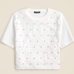 J.Crew Relaxed Lattice Embellished Cropped Tshirt